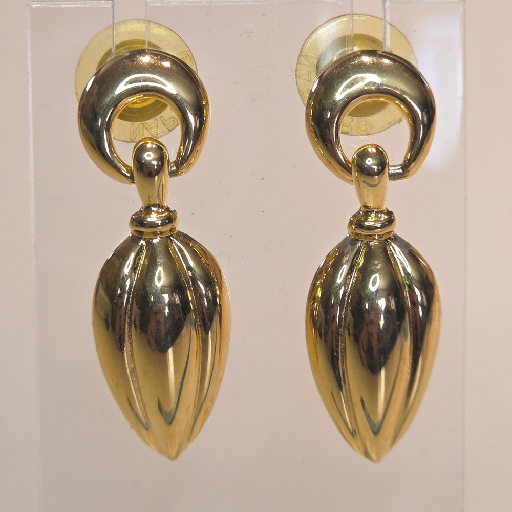 Vintage Napier Signed Gold Tone‎ Leaf Dangle Drop Stud Pierced Earrings